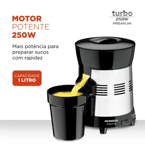 Extrator de Sucos Turbo Premium, Mondial, Preto/Inox, 250W, Bivolt - E-10