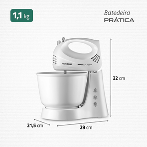 Batedeira Mondial Prática 3,6 Litros 400W B-44-W 3 Velocidades + Pulsar Branco 127V